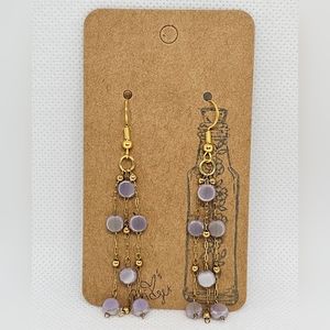 Handmade by me sterling silver hook dangle purple crystal stone chain earrings